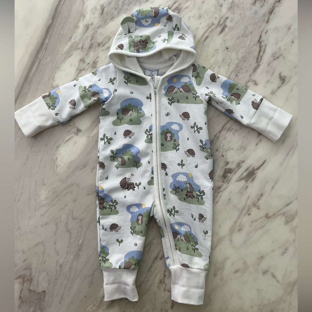 Polarn O. Pyret Hooded One-Piece in White, Green & Light Blue